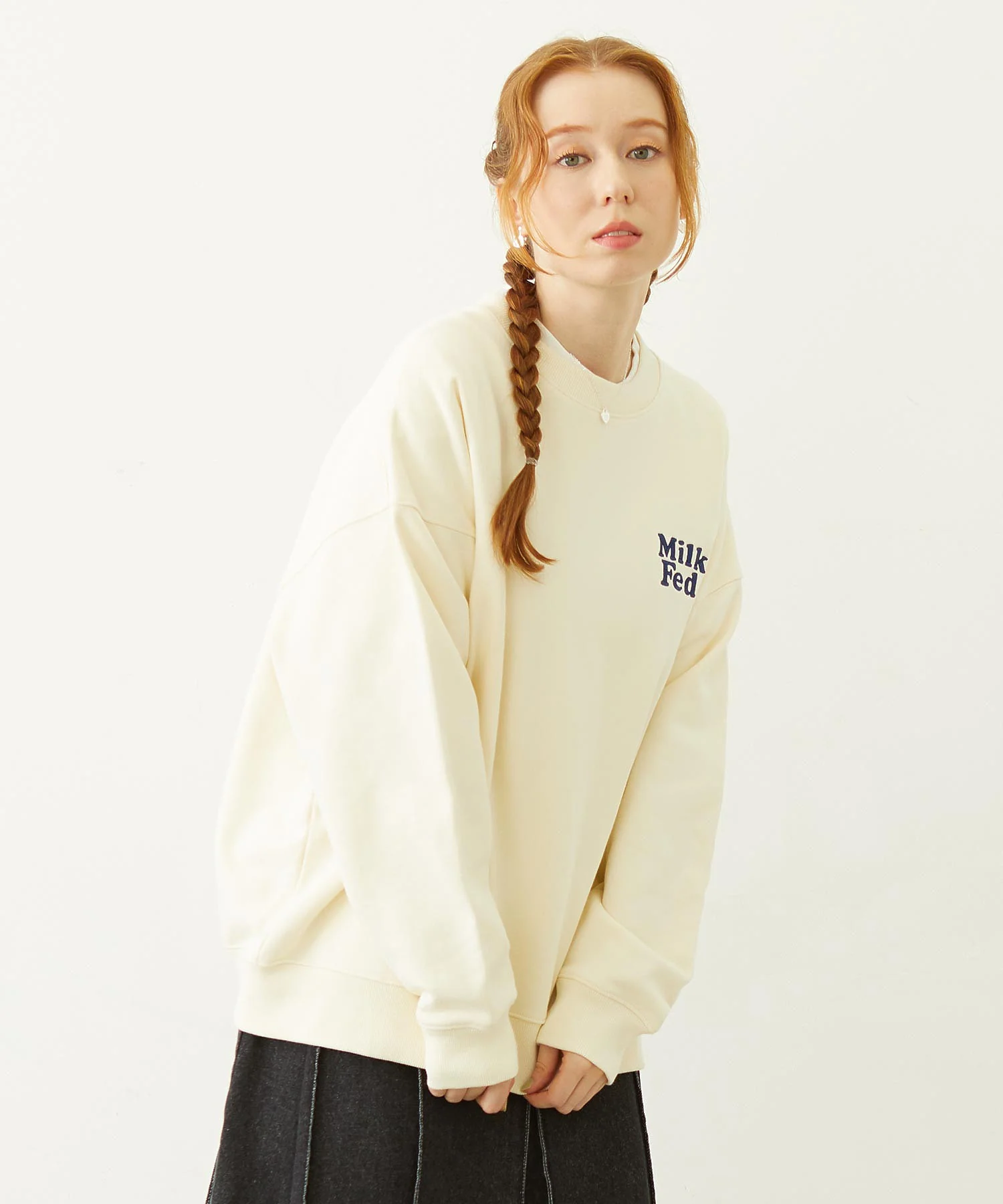 MILKFED. PLAID LOGO WIDE CREW SWEAT - Image 5